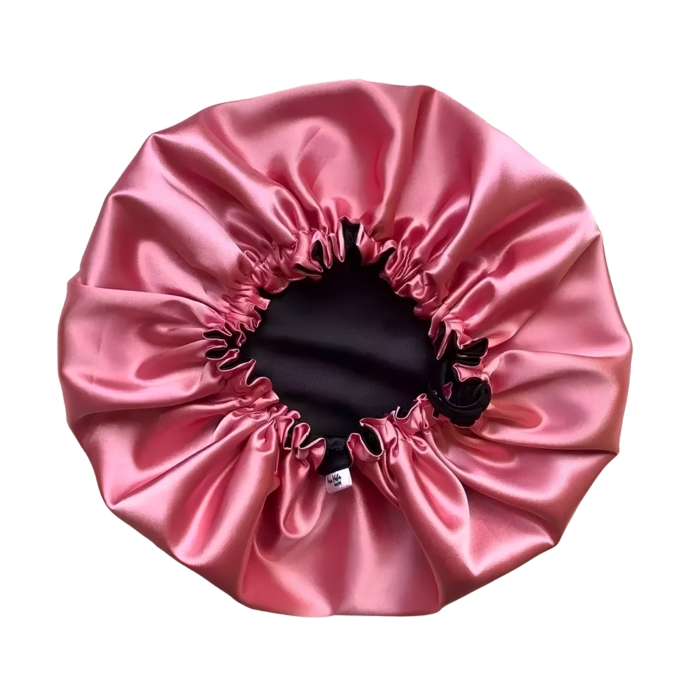 Touca de Cetim com Ajuste Dupla Face - Rosa e Preto