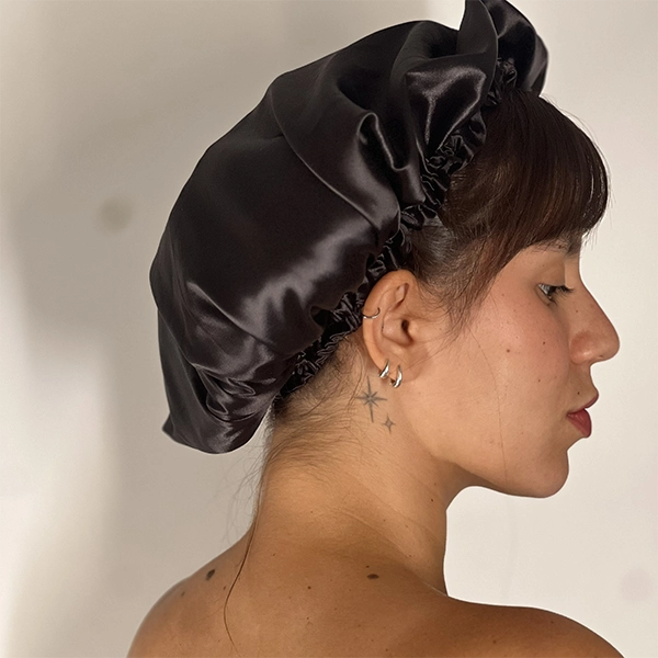 Touca de Cetim com Ajuste Dupla Face - Rosa e Preto