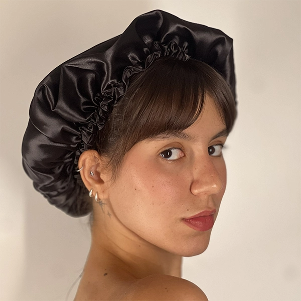 Touca de Cetim com Ajuste Dupla Face - Rosa e Preto